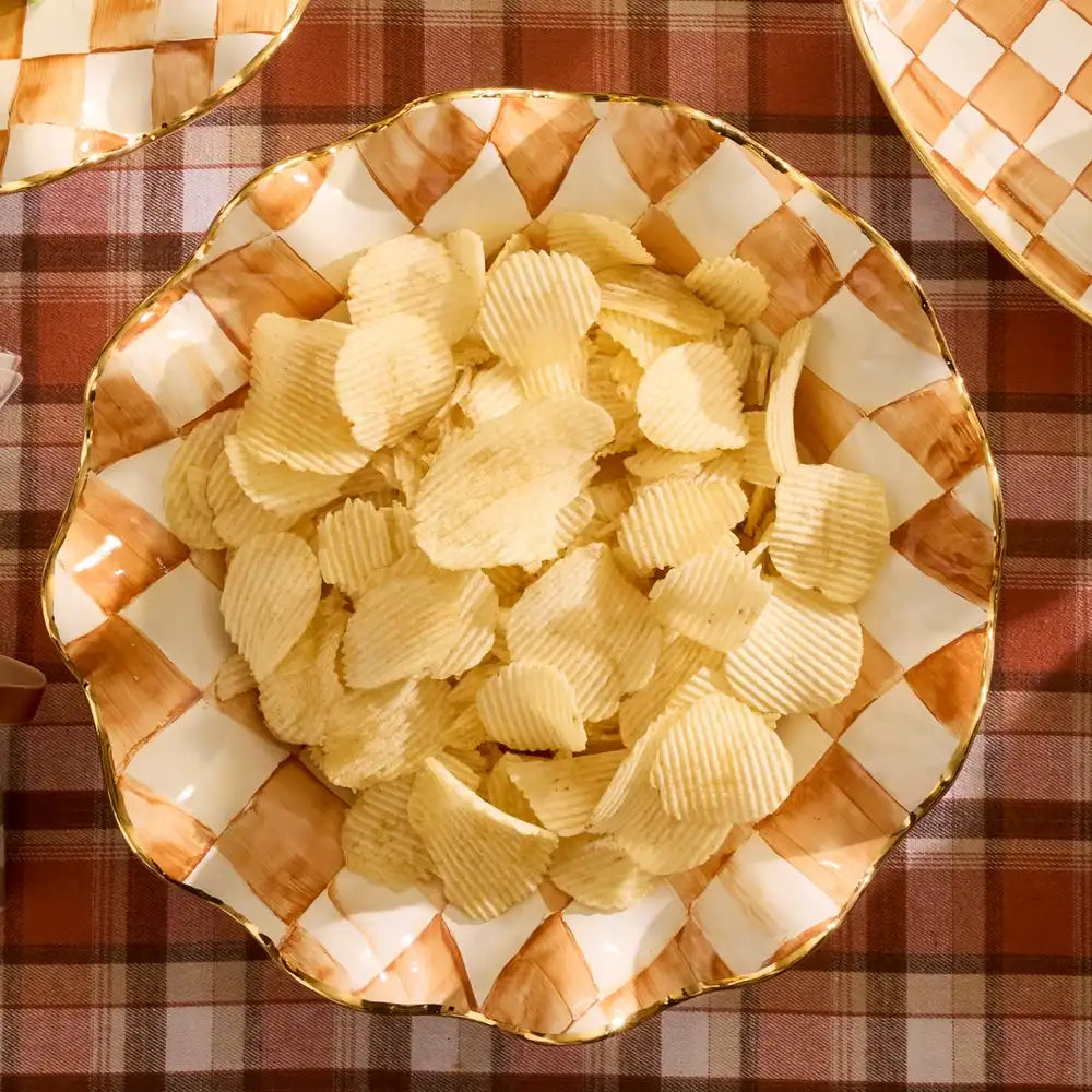 Ginger Check Medium Ceramic Fluted Serving Bowl