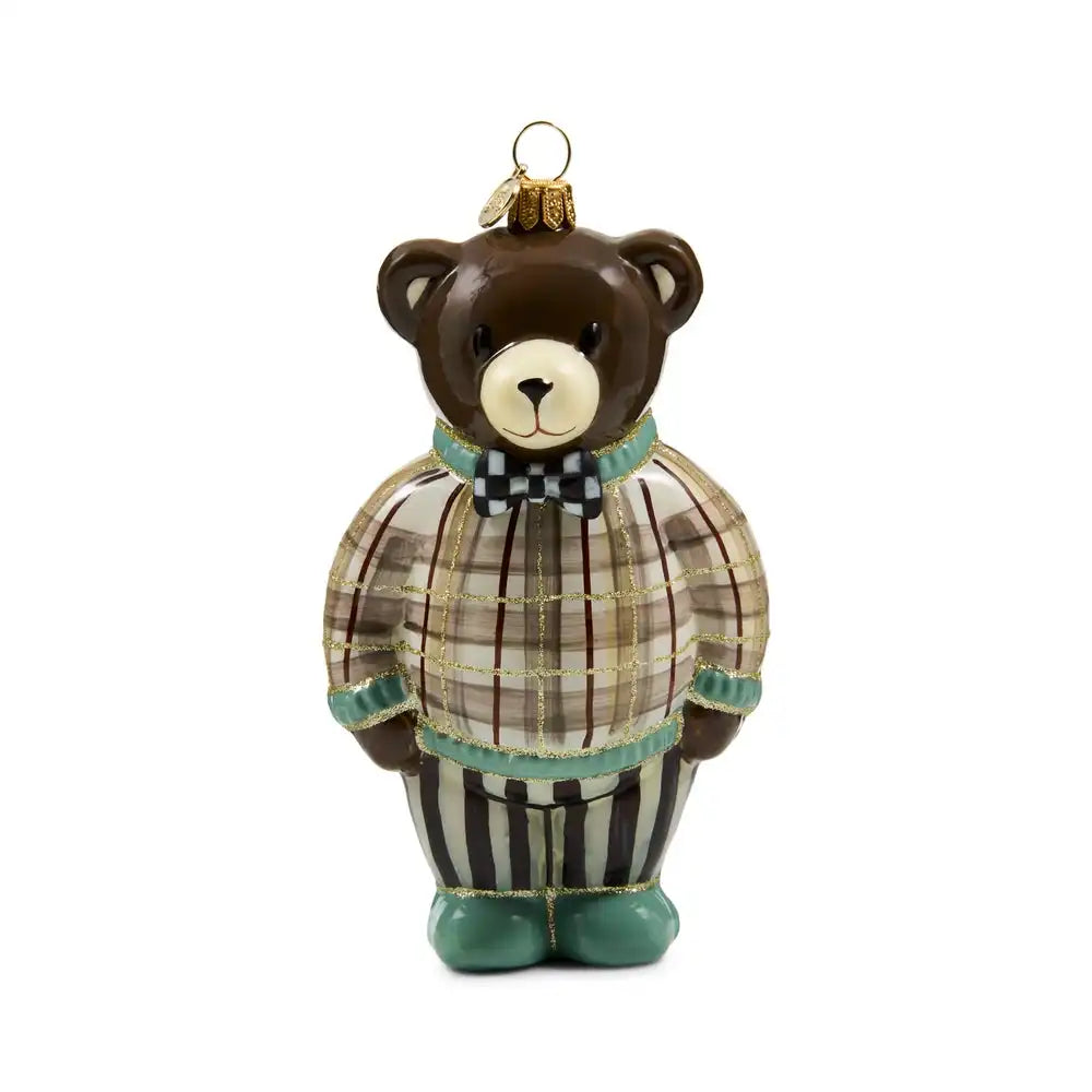 Mocha Tartan Bear Glass Ornament