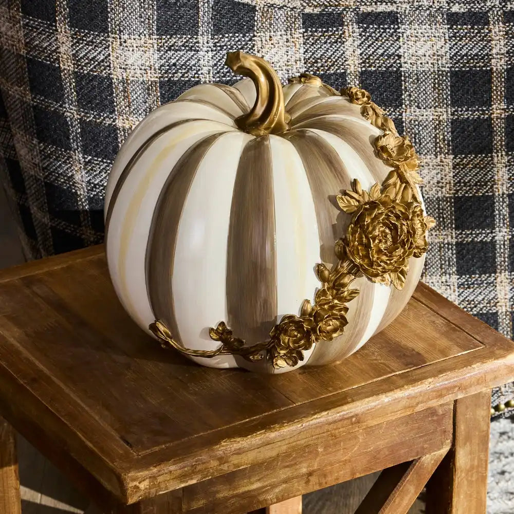 Mocha Stripe Floral Garland Pumpkin