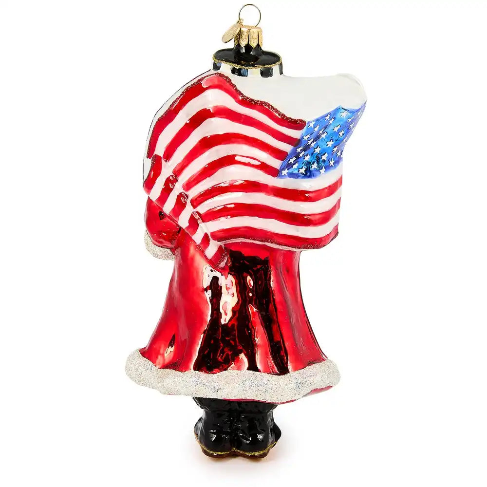 Santa with Flag Glass Ornament