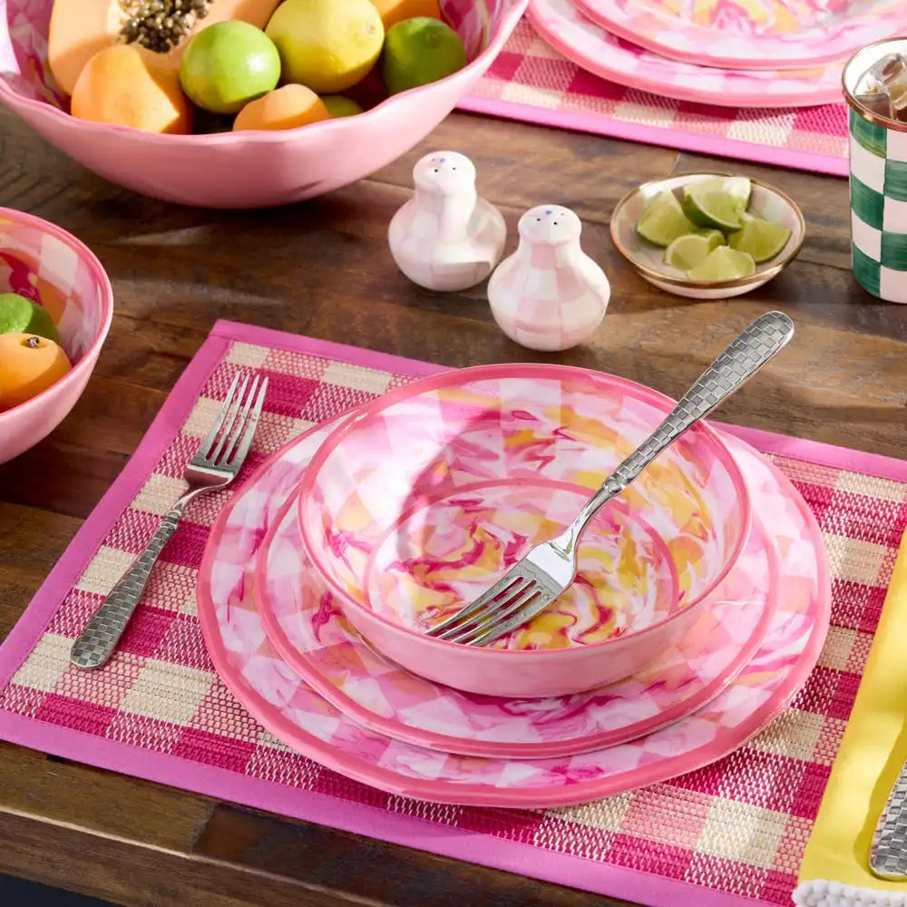 Pink Woven Check Straw Placemats, Set of 4