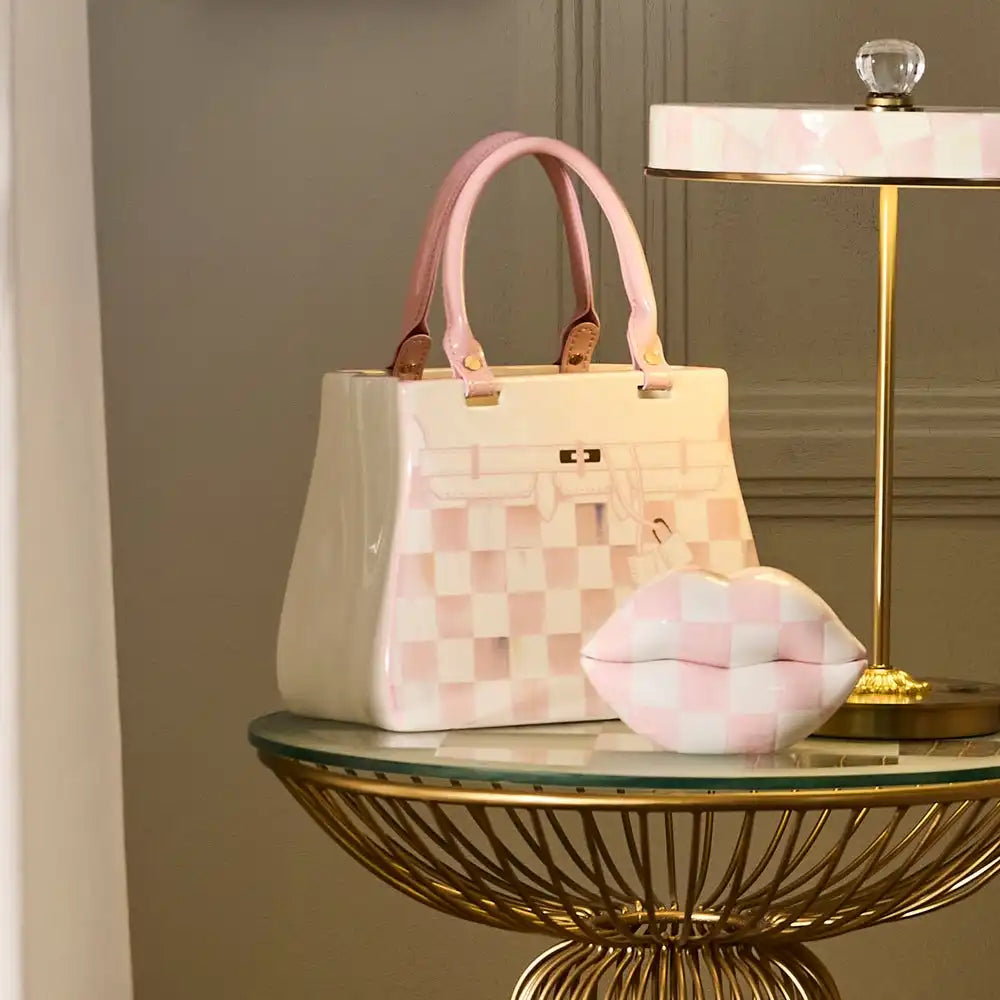 Rosy Check Doodles Handbag Vase
