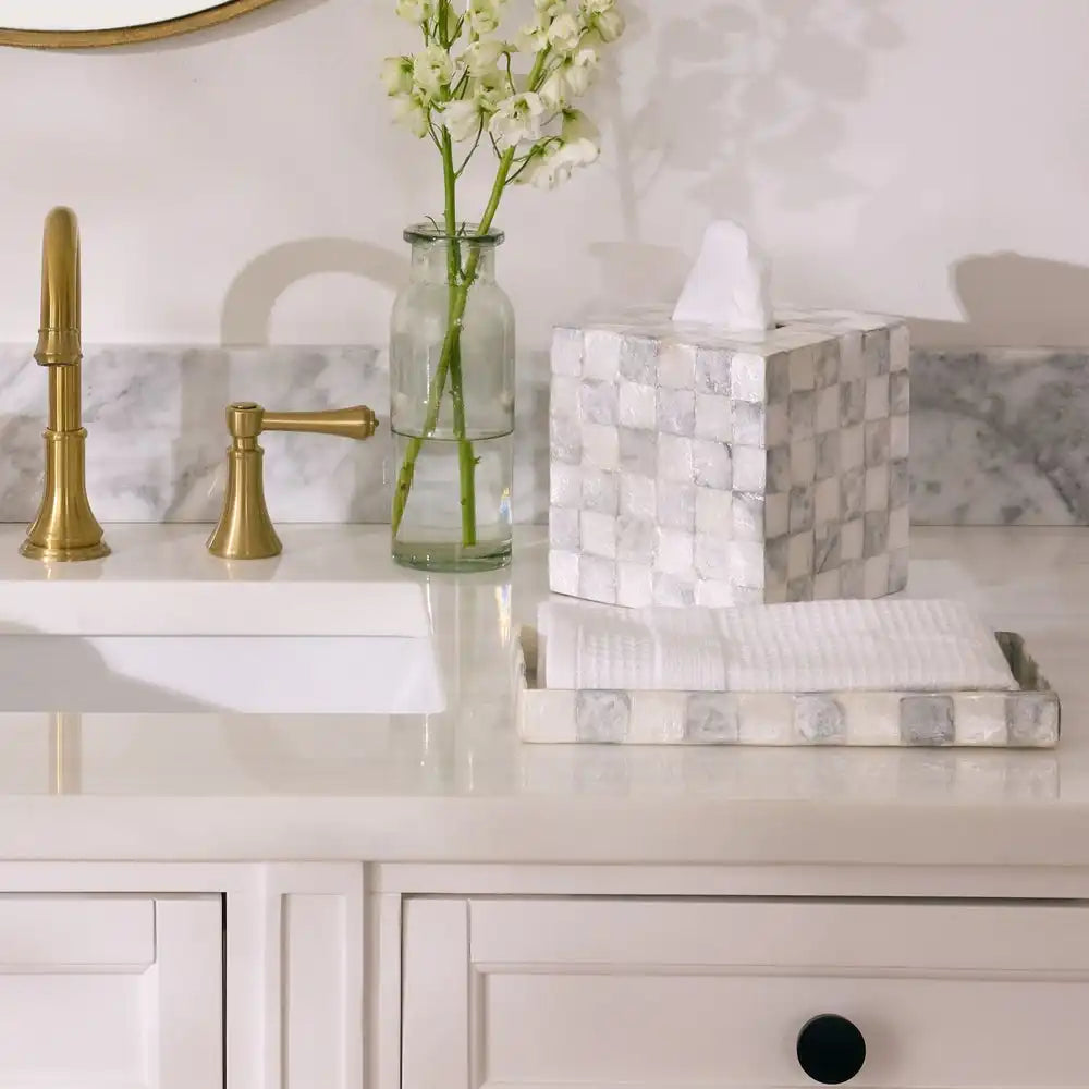 Sterling Check Capiz Vanity Tray