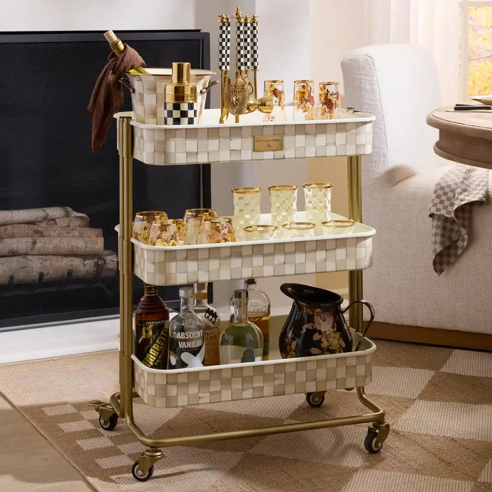 Mocha Check 3-Tier Kitchen Cart