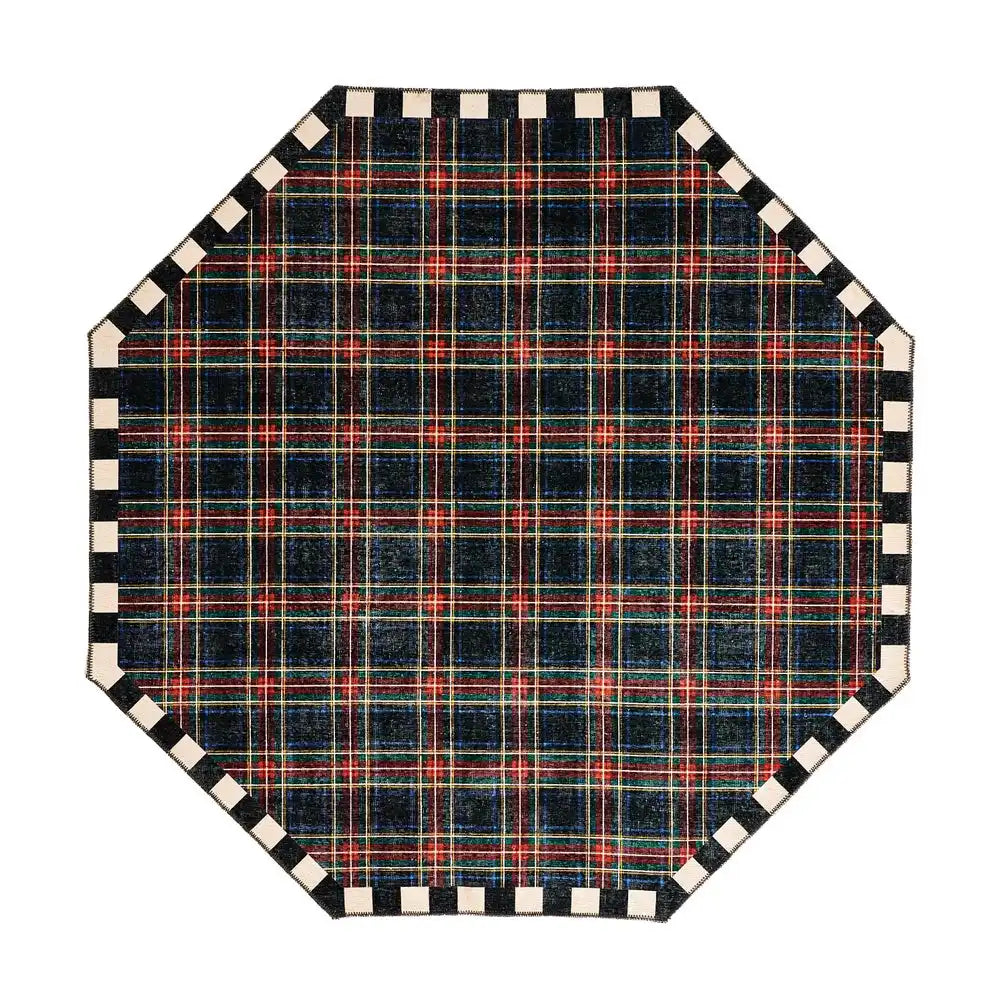 Stewart Tartan Black 6' Octagon Washable Rug