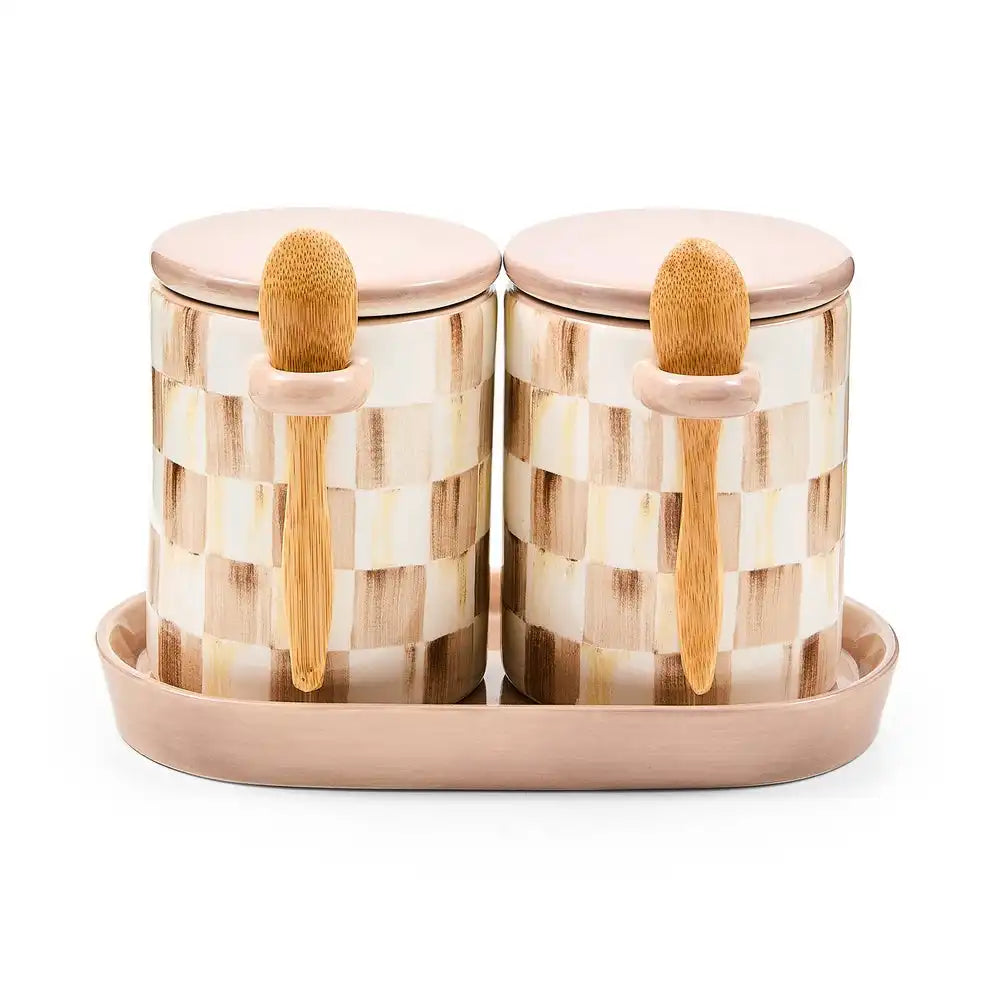 Mocha Check Farmhouse Canister, Set of 2