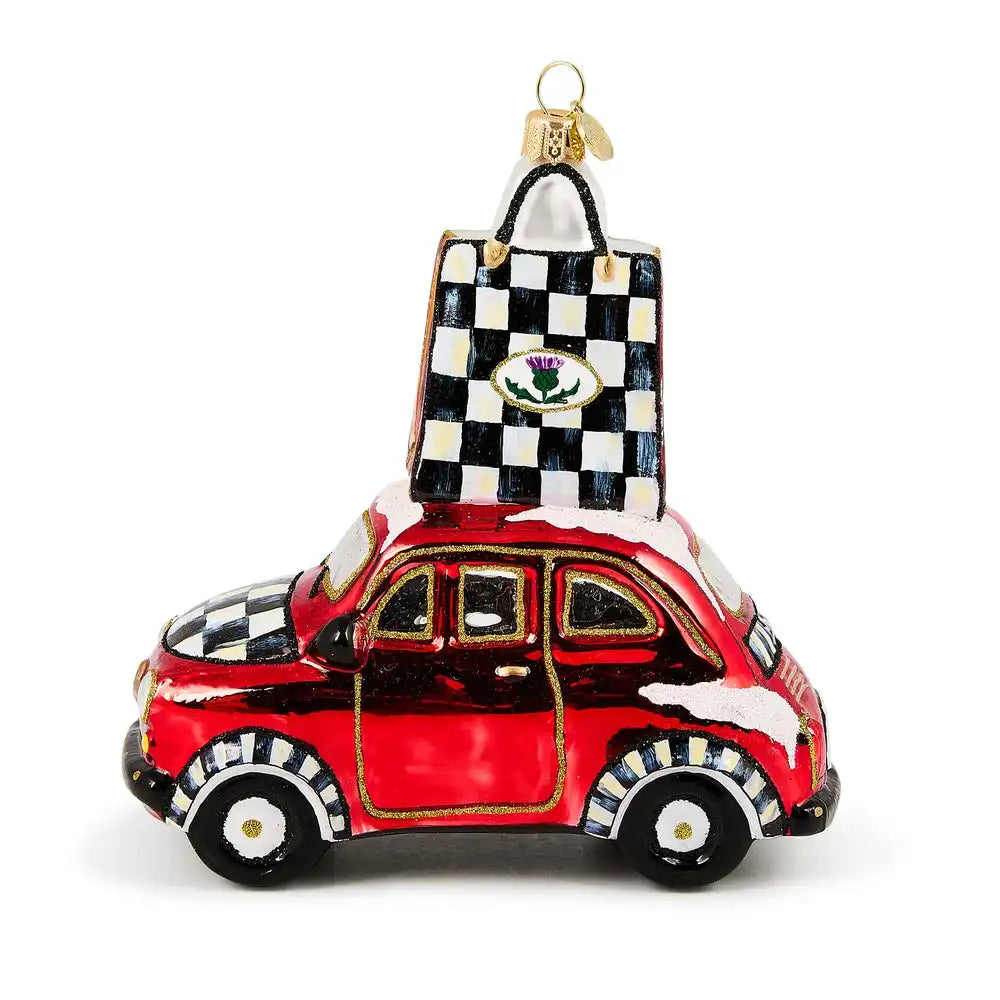 Christmas Shopping Car Glass Ornament