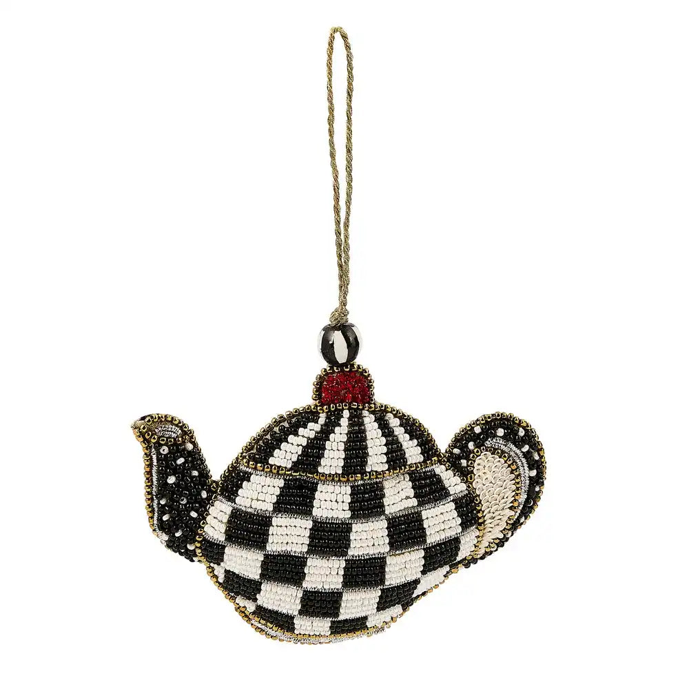 Courtly Check Teapot Beaded Ornament