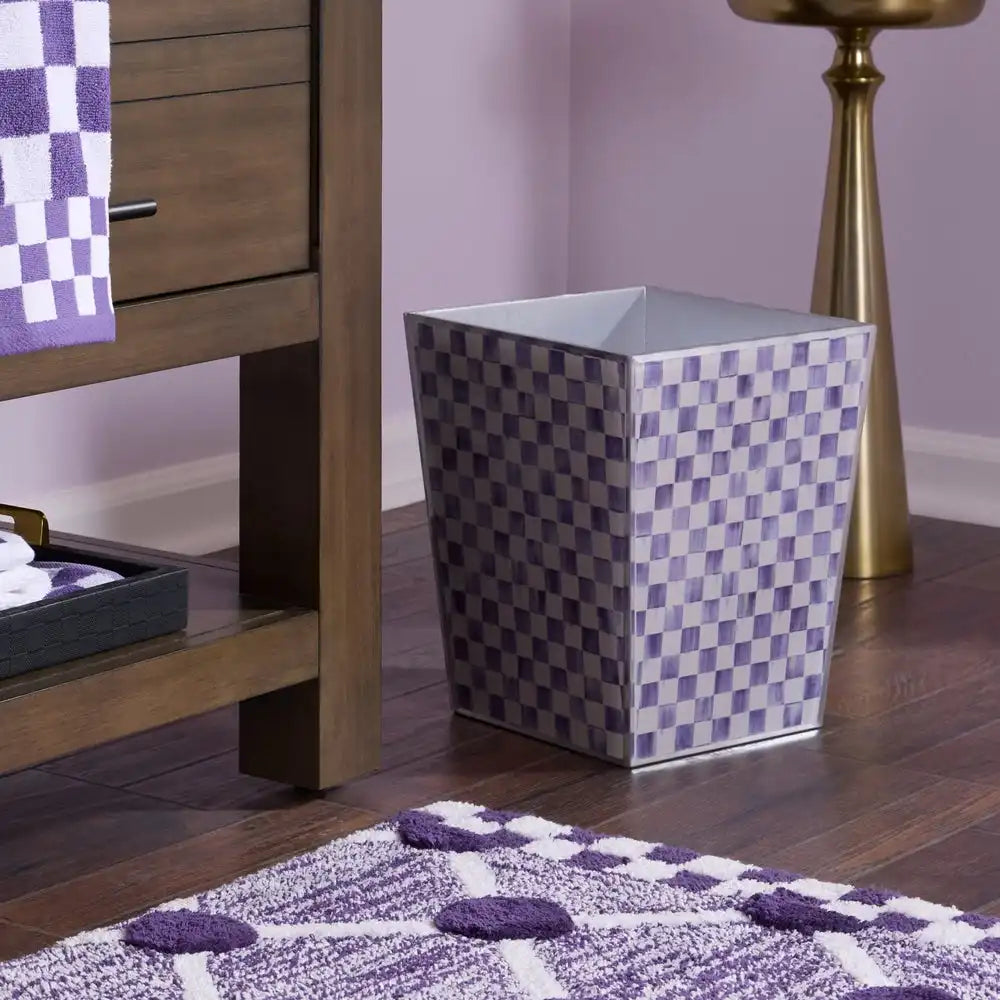 Violet Check Glass Waste Bin
