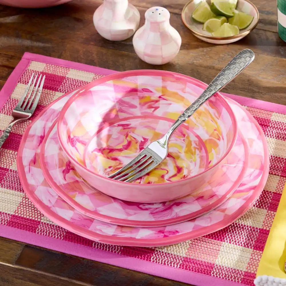 Pink Marble Check Melamine Small Bowls, Set of 4