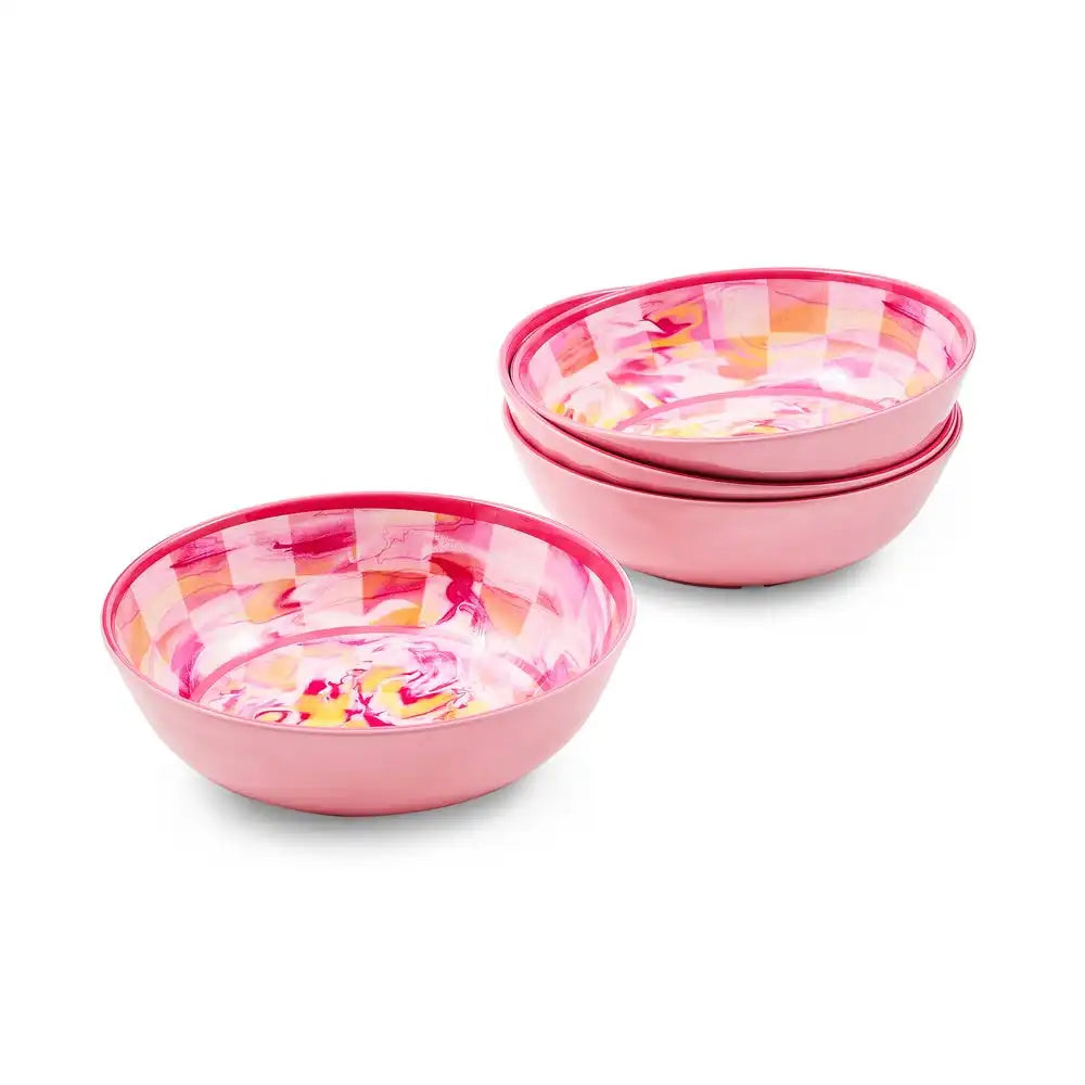 Pink Marble Check Melamine Small Bowls, Set of 4